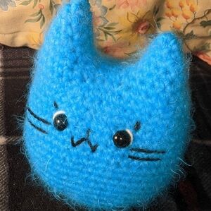 Blue Fuzzy Stuffed Kitty Crochet Handmade.
